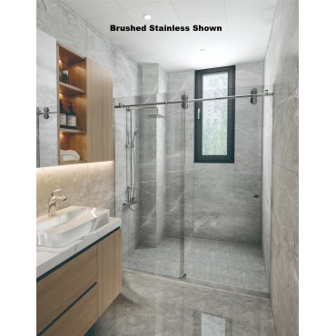 ACRES78PS Crescent Polished Stainless Steel Single Round Bar Sliding Door System - Crescent and Clearwater Types CRES78PS CRE78PS CW78PS