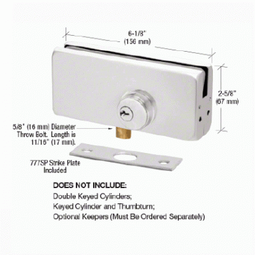 BB215A Aluminum Patch Lock for 3/8" to 1/2" Glass - Heavy Duty AMR215A Series