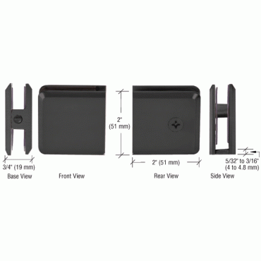 BU4MBL Matte Black Square Style Notch-in-Glass Fixed Panel U-Clamp - BCU4MBL Series
