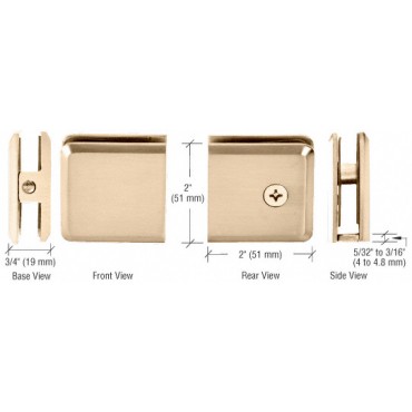 BU4SB Satin Brass Square Style Notch-in-Glass Fixed Panel U-Clamp - BCU4SB Series