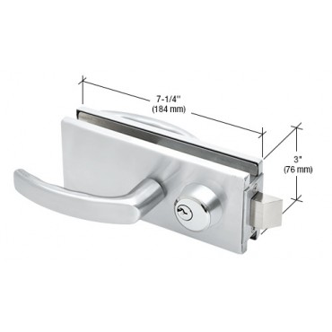 L900A Clear Satin Anodized Glass Mounted Latch with Lock, Thumb turn, and Lever Handle