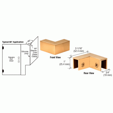 S090BR Polished Brass 90 Degree "Sleeve Over" Glass Clamp S0GC90BR Series