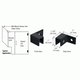 SGC037LMBL Matte Black Left Hand "Sleeve Over" Wall Mount Glass Clamp S0GC37LMBL Series