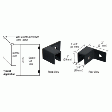 S037LMBL Matte Black Left Hand "Sleeve Over" Wall Mount Glass Clamp S0GC37LMBL Series